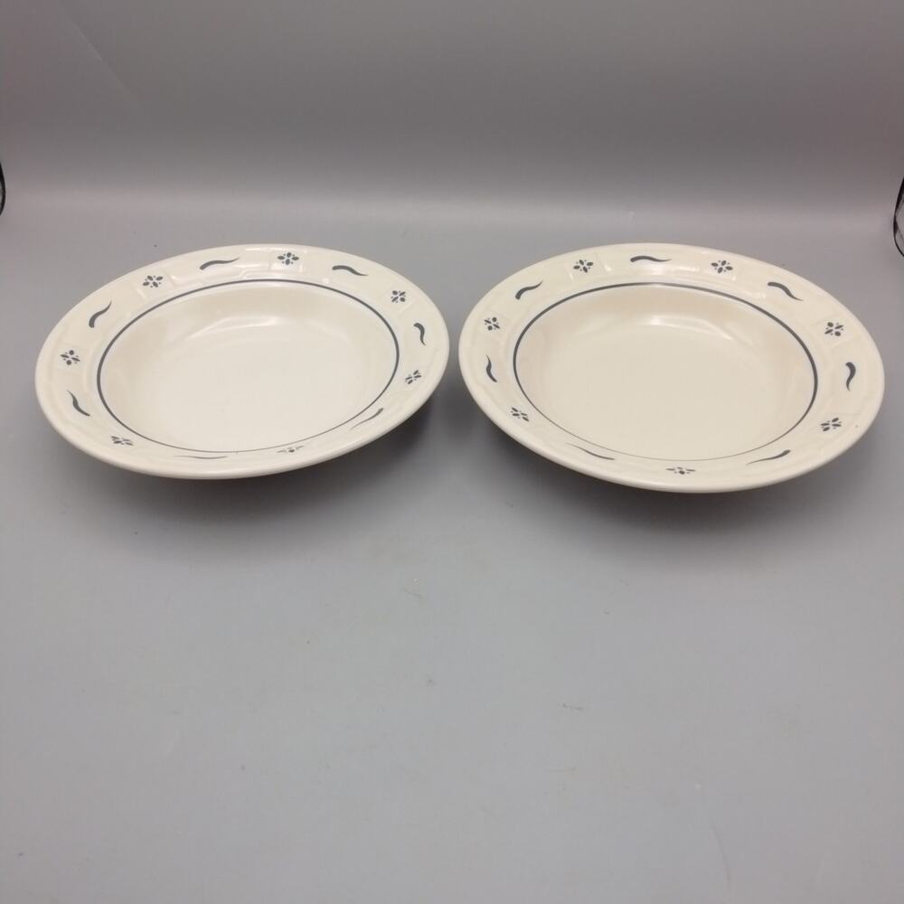 Lot Of 2 Longaberger Pottery Classic Blue Woven Traditions Soup Bowls 8"